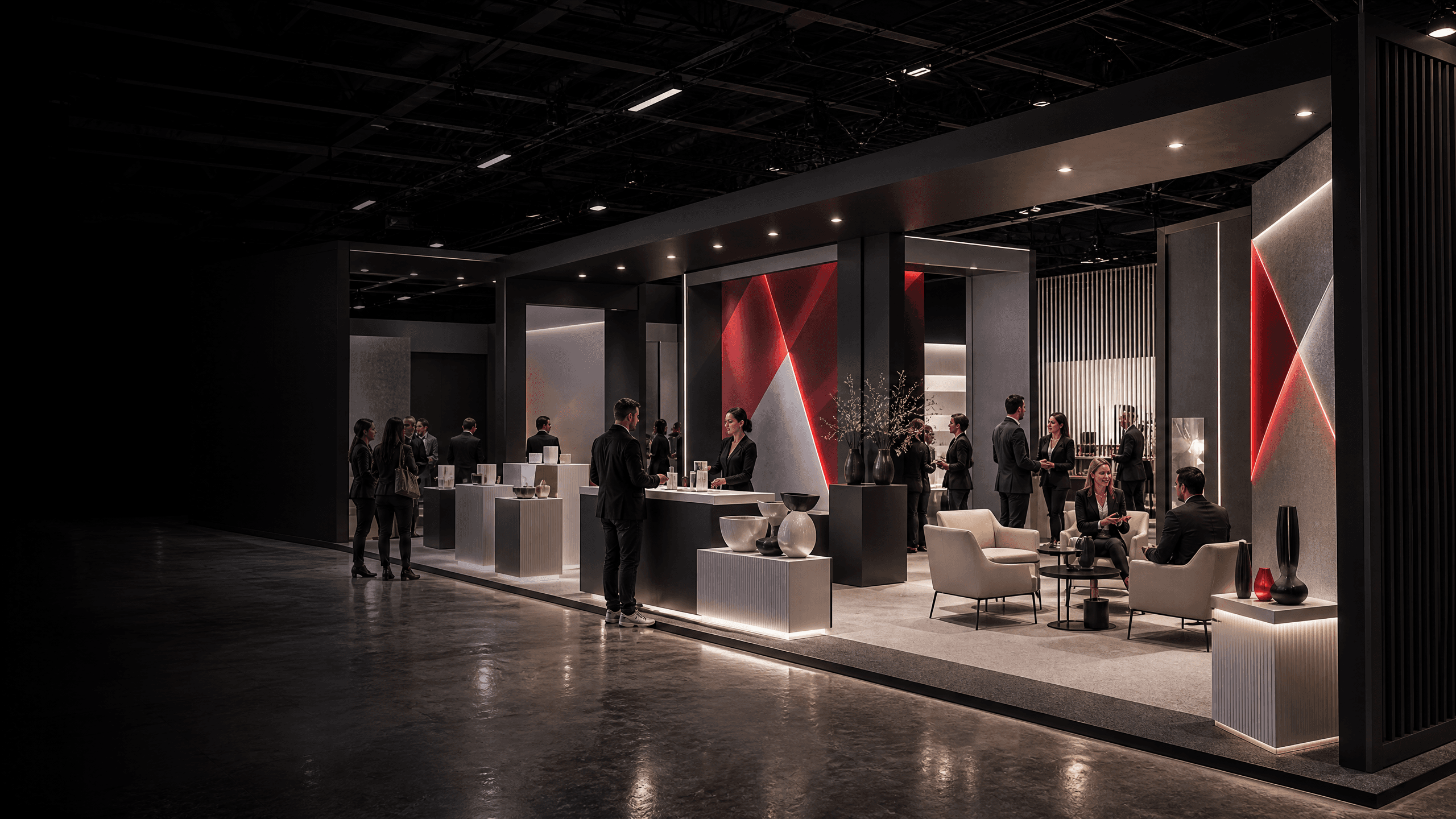 Illustrative premium retail activation with product displays and guest circulation