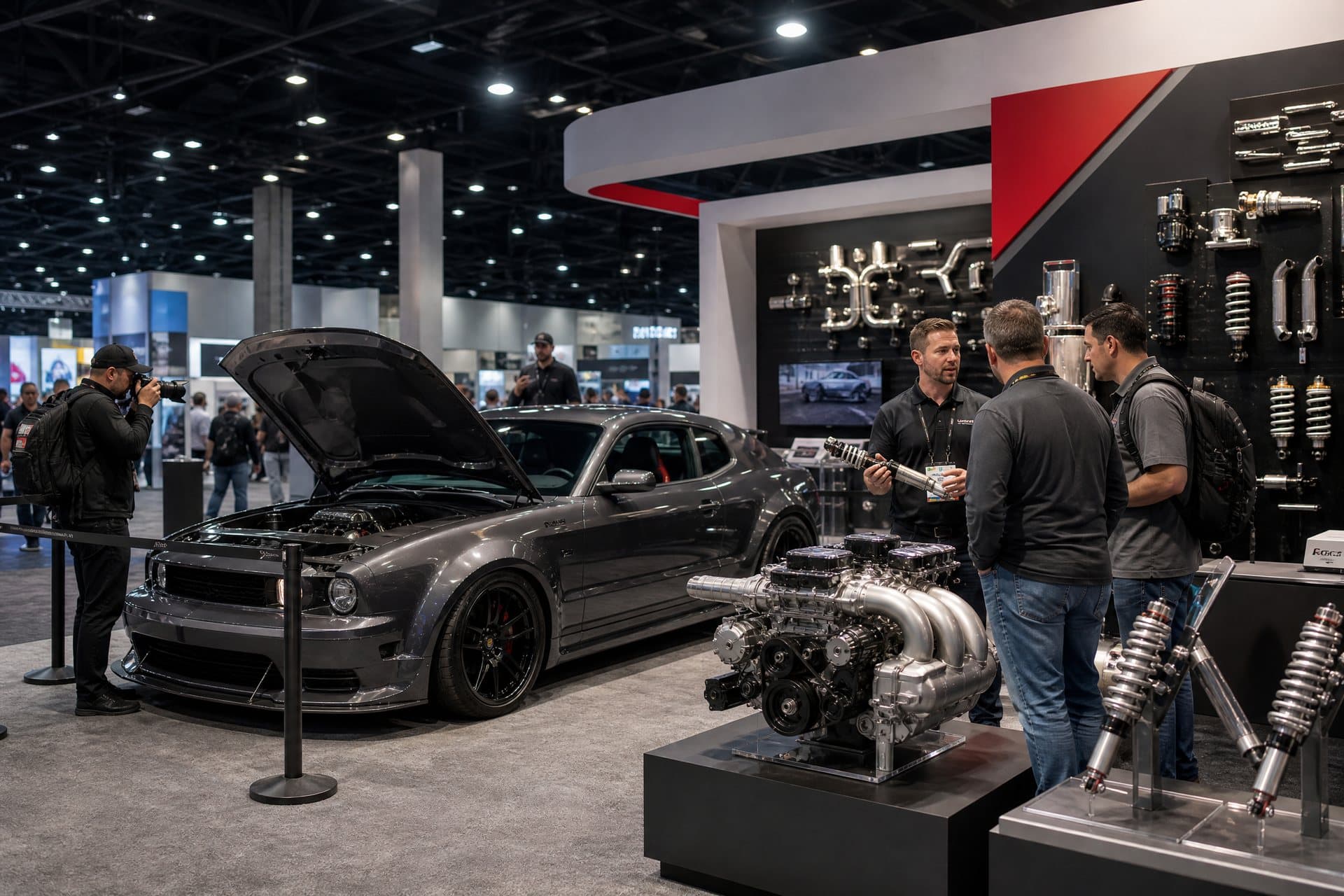 Automotive aftermarket product display and vehicle-focused trade-show environment