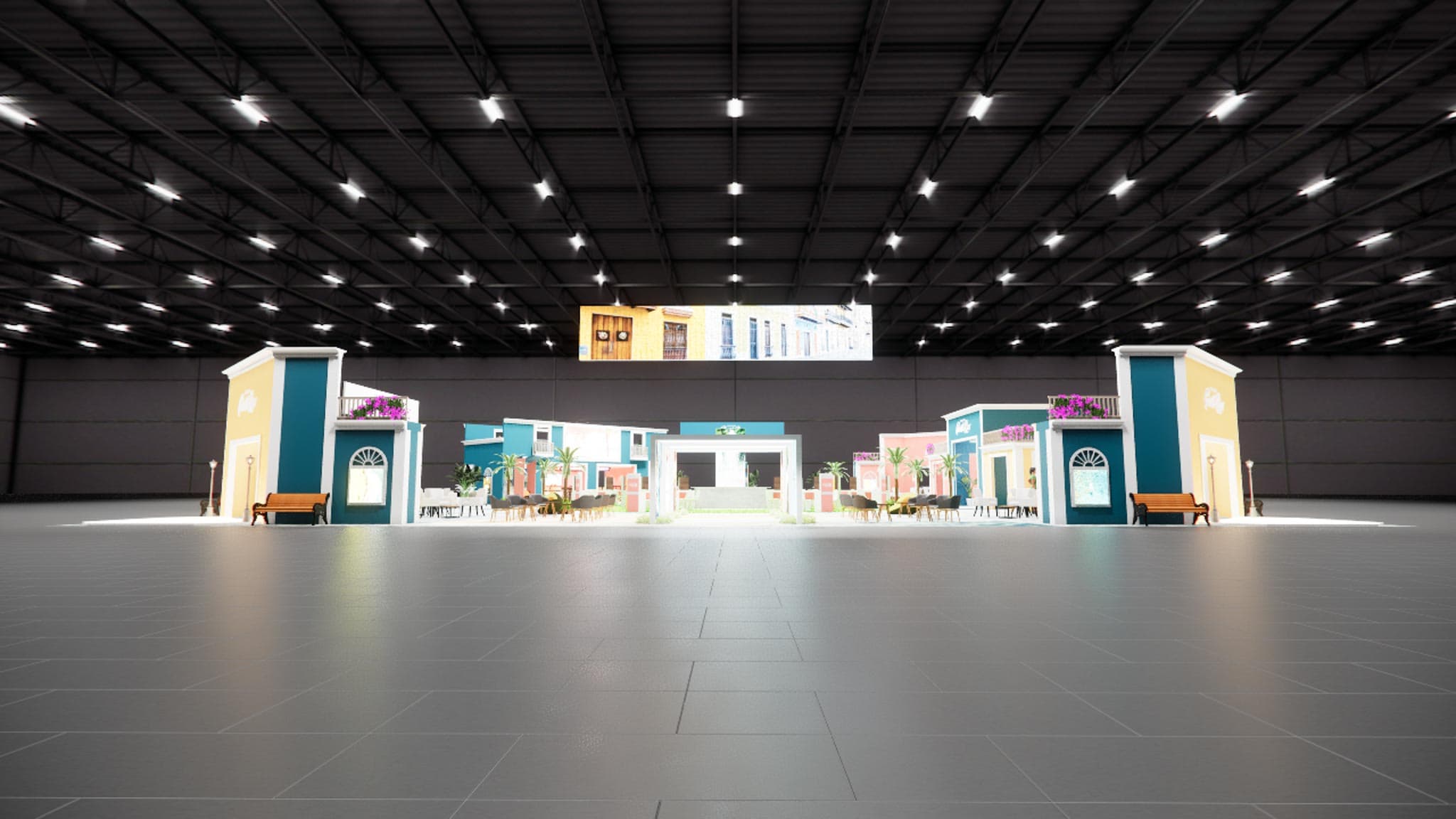 Double Deck Exhibit Rentals represented by 120x120 Double Deck Trade Show Exhibit Rental - Outdoor / High-Traffic