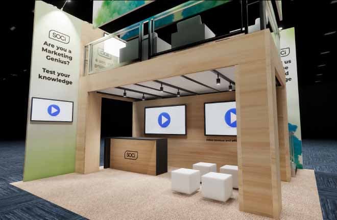 20x20 Double Deck Booth Rental – Retail Product Demo Layout